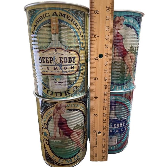 DEEP Eddy Vodka & Lemon Infused Vodka Tin Can Cups Set of 4 Collectible - Picture 2 of 11